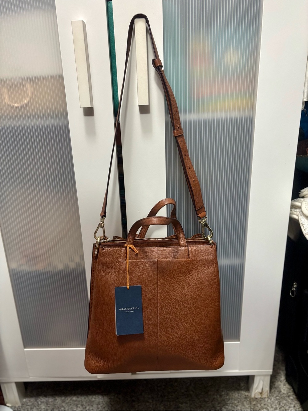 Cole Haan Brown Leather Shoulder Tote with Adjustable Strap
